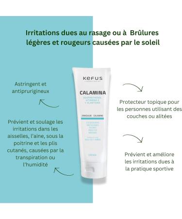 KEFUS Cr me Calamine Dexpanth nol avec Allanto ne et Vitamine E - Anti-D mangeaisons Piq res Moustiques & Anti-Frottements Sport - Astringente pr vient et soulage les irritations cutan es. 75 g. - Buy Online on GoSupps.com