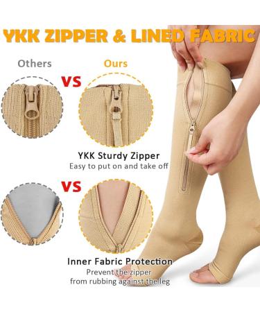 CASMON Knee High Compression Socks 15-20mmHg for Men & Women | Open Toe Support for Varicose Veins Post-Surgery & Swelling | X-Large Beige - 1 Pair - Buy Online on GoSupps.com
