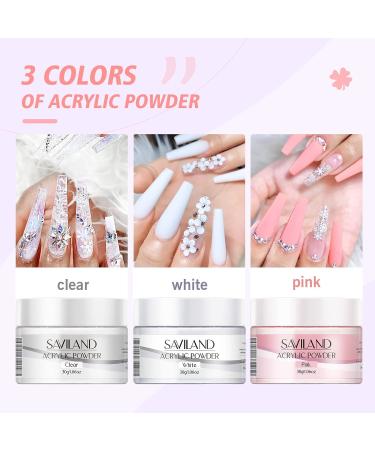 Saviland Acrylic Nail Kit - 30g Clear Pink & White Powder 120ml Liquid Set for Beginners | DIY Nail Art Extension - Buy Online on GoSupps.com