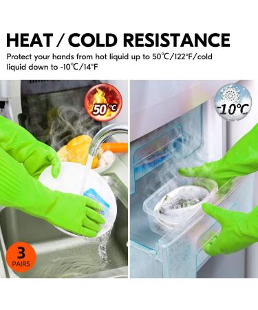 Vgo 3 Pairs Household Cleaning Gloves - Extra Thick Rubber Dishwashing Gloves with Long Sleeves (RB2143) - M Size Green - Durable & Comfortable for All Cleaning Tasks - Buy Online on GoSupps.com