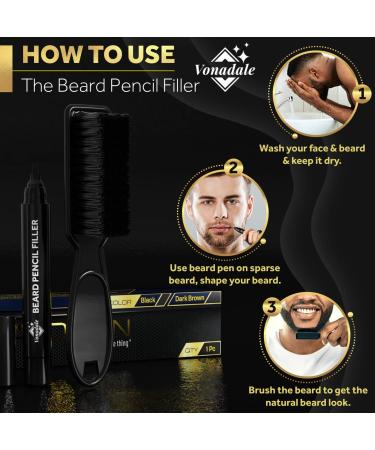 Vonadale Beard Pencil Filler 2 Pack - Waterproof Beard & Eyebrow Pen Kit for Men - Long Lasting Coverage - Bristle Brush Included (Dark Brown/Black) - Buy Online on GoSupps.com