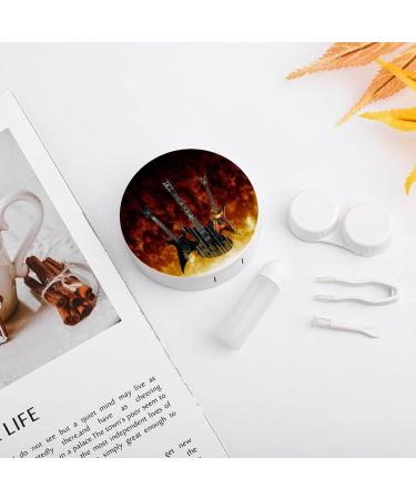 Guitar On Fire Round Case For Contact Lens Kit Storage Box with Mirror Printed - Buy Online on GoSupps.com