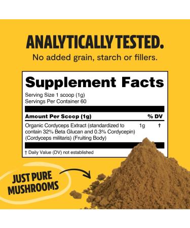 Organic Cordyceps Mushroom Extract Powder - Energy and Endurance Supplement - 60g Real Fruiting Body - No Fillers - Buy Online on GoSupps.com