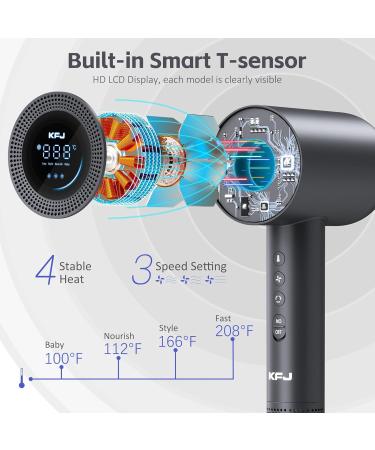 KFJ Ionic Hair Dryer - 1500W High Speed 110 000 RPM Motor | Lightweight Low Noise & Thermal-Control for Home/Travel (Dark Grey - Buy Online on GoSupps.com
