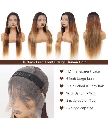13x6 Ombre Highlight Human Hair Lace Front Wig - OT4/30/27 Honey Blonde - 20 180% Density HD Transparent Straight Wig with Baby Hair - Buy Online on GoSupps.com