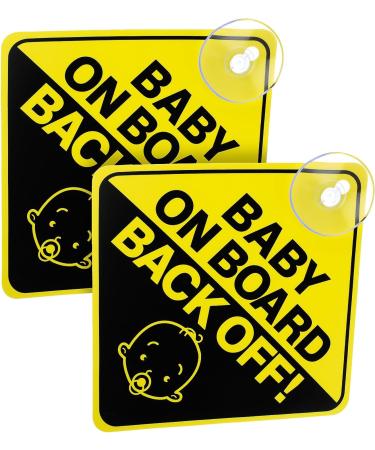 Bewudy 2 PCS Baby on Board Car Warning Sign with Suction Cups - Reusable Yellow Baby in Car Sticker (Back Off) - Eye-catching Safety Decal for Vehicles - Buy Online on GoSupps.com