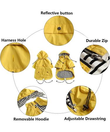Yellow Dog Raincoat with Reflective Buttons - Water Resistant, Adjustable Drawstring, Removable Hood | XS-XXL Sizes - Medium (Chest 19-23) - Buy Online on GoSupps.com