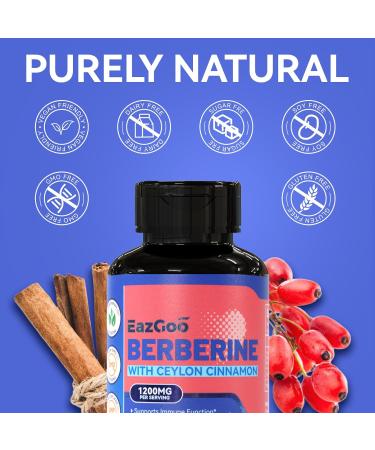 EAZGOO Premium Berberine Supplement 1200mg with Ceylon Cinnamon - 90 Vegan Capsules - Berberine HCL Supplement Gluten Free Immune Support - Buy Online on GoSupps.com