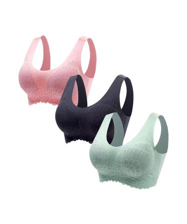 Generic 3 Pack Bras for Women Plus Size Wire Free Underwear Basic Vest Sports Underwear 2 B Stock Pink 3XL