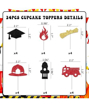 kreat4joy 24pcs Firefighter Graduation Cupcake Toppers Glittering Firefighter Congrats Grad Party Decorations Fire Truck Cupcake Toppers for Firefighter Retirement Party Decorations - Buy Online on GoSupps.com