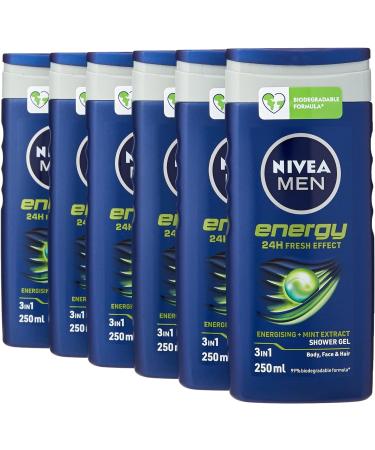 Nivea Men Energy Shower Gel 250 ml - Pack of 6 & MEN Cool Kick Anti-Perspirant Deodorant Roll On Pack of 6 (6 x 50 ml) Fresh Men's Roll On Deodorant + Fresh Masculine Fragrance + Anti-Perspirant Deodorant MEN Cool Kick - Buy Online on GoSupps.com