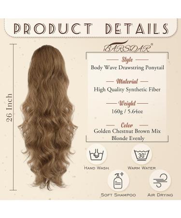 BARSDAR Wavy Ponytail Extension 26'' Ash Brown Mix Blonde - Synthetic Clip in Hairpiece for Women - Daily/Halloween Wear - 26 Inch - Buy Online on GoSupps.com