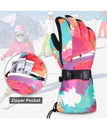 OKIDSO Kids Winter Ski Waterproof Gloves - Red | Splash-Proof Nylon Mittens for Boys & Girls | Zipper Pocket | Size L (9-13 years) - Buy Online on GoSupps.com