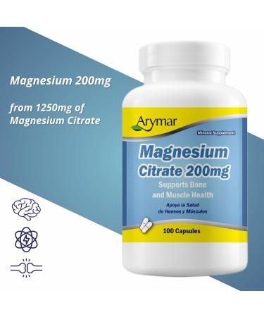Arymar Magnesium Citrate 1250mg - High Potency Magnesium Supplement - 100 Capsules - Buy Online on GoSupps.com