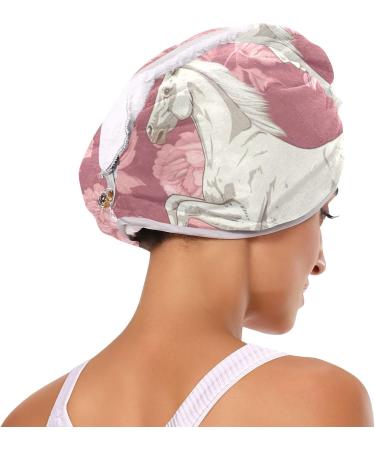 White Horse Pink Flower Hair Towel 2 Pack - Super Absorbent Quick Dry Hair Turbans for Women & Girls - Buy Online on GoSupps.com