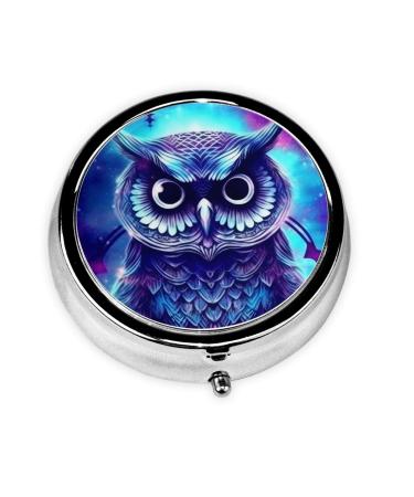 Round Pill Box 3 Compartment Medicine Pill Case Portable Travel Pillbox Pocket Pill Case Compact Pill Organizer Daily Pill Box to Hold Vitaminsblue Owl Blue Owl One Size