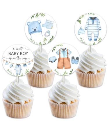 kreat4joy 36pcs Baby Shower Cupcake Toppers Boy Baby Clothes Shower Decorations Boy Baby Shower Cupcake Toppers A Sweet Baby Boy Is On The Way Gender Reveal Birthday Theme Party Supplies Blue