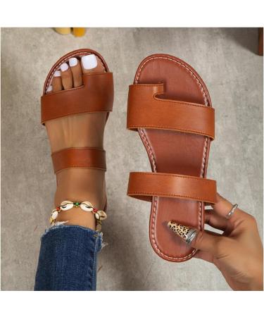 EEUK Women Soft Bunion Corrector Sandals | Orthopedic PU Leather Slippers | Non-slip Open Toe Beach Slip-ons | Brown, US 5 - Buy Online on GoSupps.com