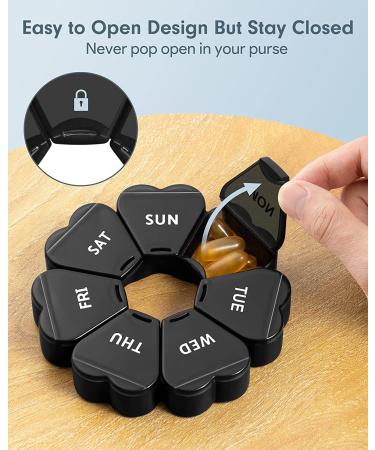 Large Weekly Pill Organizer Box 7 Day - KAPENS Flower Design, Portable Case for Vitamins, Fish Oil, Medicine - Black - Buy Online on GoSupps.com