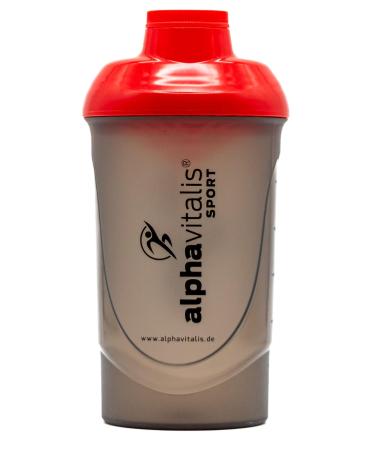 Alphavitalis protein protein Shaker 600 ml |Sport Fitness Bodybuilding |BPA free |leak -proof |With screw cap and sieve for creamy shakes |Black red smoked / red