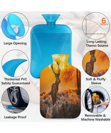 Shry Heat Bottle with Fluffy Cover - 2L Hot Water Bottle for Kids & Adults | Moose Forest Design for Cozy Nights & Pain Relief - Buy Online on GoSupps.com