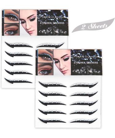 Glitter Eyeliner Stickers - 10 Pairs Reusable Waterproof Adhesive Stickers for Party Dress Up - Silver - Buy Online on GoSupps.com