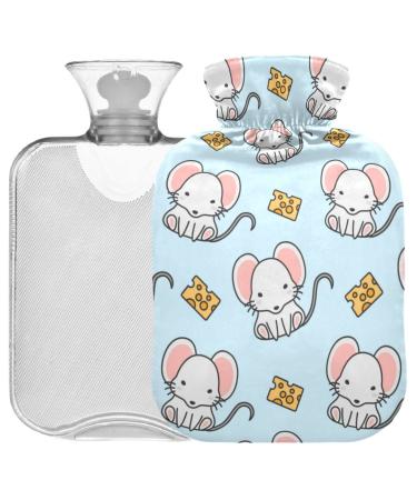 Oarencol Cute Mouse Hot Water Bottle with Cover 2L Transparent Hot Water Bag for Pain Relief Cramps