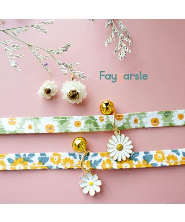Faygarsle Cotton Breakaway Cat Collar with Bell Daisy Charm - Green & Orange - Buy Online on GoSupps.com