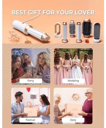 Air Styler 6-in-1 with Round Brush & Curling Rod Versatile Hair Dryer & Smoothing Brush for All Hair Types White Gold - Buy Online on GoSupps.com