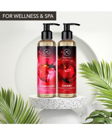 Sensual Massage Oil Set 2x200ml - Strawberry & Cherry - Edible Kissable Body Massage Oil with Almond & Grape Seed Oil for Couples - Buy Online on GoSupps.com