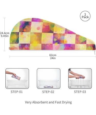 Colorful Checkerboard Hair Drying Towel - 2 Pack Microfiber Hair Turbans for Women | Ideal for Wet & Curly Hair - Buy Online on GoSupps.com