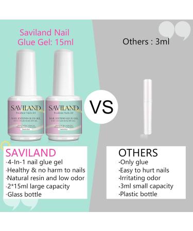 SAVILAND 4-in-1 Gel X Nail Glue - 2 PCS 15 ML Super Strong Brush On Nail Glue for Acrylic & False Nails UV & LED Lamp Required - Perfect for Lasting Manicures - Buy Online on GoSupps.com