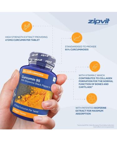 Curcumin 95 with Bioperine | 90 Vegan Tablets | 95% Active Curcumin | Vegetarian Society Approved - Buy Online on GoSupps.com