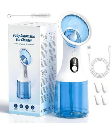 Ear Wax Removal Electric Ear Irrigator with Built-in Waste Tank & 4 Pressure Modes USB-C Rechargeable Water Flusher for Home Use IPX7 Waterproof 4 Tips (Blue)