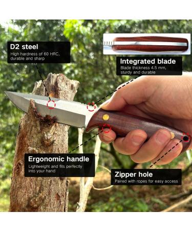 Coosnug D2 Sharp Survival Knife with Leather Bag - Ergonomic Rosewood Handle for Outdoor Camping - Buy Online on GoSupps.com