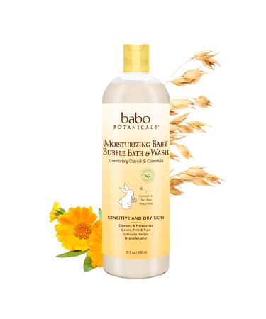 Babo Botanicals Moisturizing Plant-Based 2-in-1 Bubble Bath & Wash - with Organic Calendula & Natural Oat Milk - For Babies, Kids & Adults with Sensitive Skin - Hypoallergenic & Vegan - 15 oz 15 Fl Oz (Pack of 1)