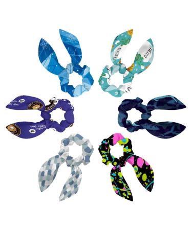 Bowknot Hair Scrunchies Bands for Women 6 Packs Marine Starfish Seaweed Jellyfish Blue Hair Scrunchies with Bow Hair Elastics Bands Ponytail Holder Multi-colored 9