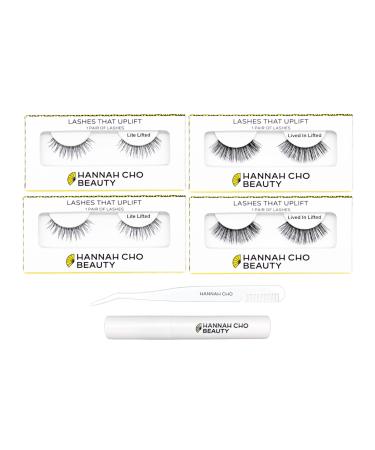 False Lashes for Monolids Starter Kit - Natural Eyelid Lifting Strip Eyelashes with Lash Applicator and Lash Adhesive - Best Lashes for Asian Eyes - Hannah Cho Beauty