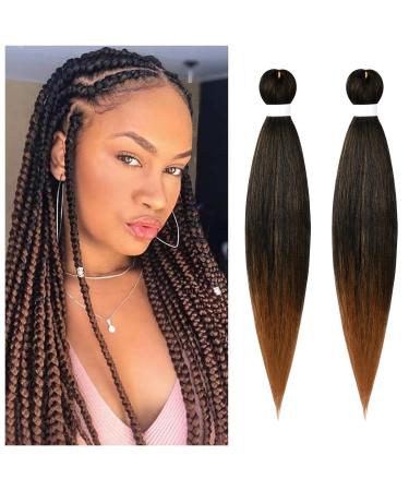 Aomig pre-stretched braiding 2PC Professional art fiber braids hair pre Stretched crochet braiding hair extensions for hair box braid for simple braids (ombre brown) 2PC (ombre brown)