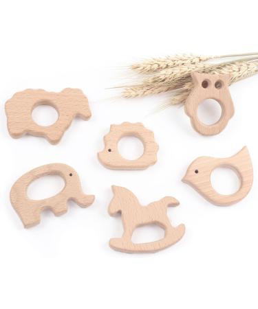 Baby Teether Wooden Teething Toys - Forest Animals DIY Bracelet Clip Necklace Set of 6 - Buy Online on GoSupps.com