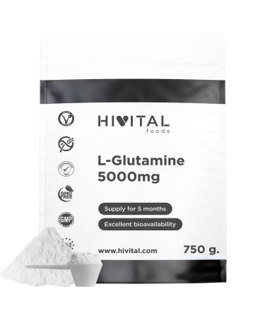 L-Glutamine 5000 mg for 5 months. 750 g of Amino Acid Glutamine 100% Vegan Powdered and Flavorless to support the digestive muscular nervous and cardiovascular systems.