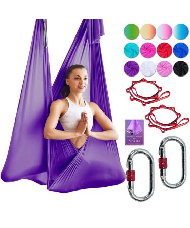 DASKING Deluxe 5m/Set Yoga Swing Aerial Yoga Hammock kit with Daisy Chains O-Ring, Fabric & Guide Dark purple-1
