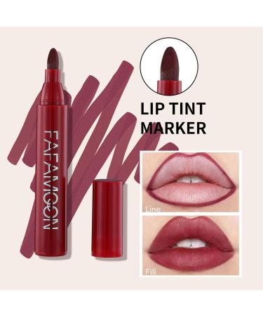 Lip Marker Stain Pen - Waterproof Matte Lip Marker with Coconut Oil and Aloe | Precise Chisel Tip Lip Marker Highly Pigmented Lip Makeup Pen Smudge Proof Long Lasting Lip Color Ukuding 04# - Buy Online on GoSupps.com