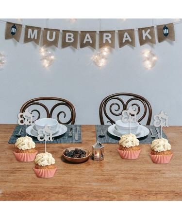 Eid Mubarak Cupcake Toppers 20pcs Glitter Star Moon Eid Cupcake Toppers Eid Mubarak Cake Topper for Eid Party Muffin Cake Decor Silver - Buy Online on GoSupps.com