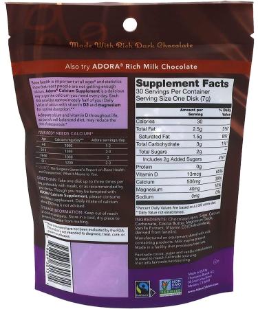 Adora Calcium Supplement 500mg Dark Chocolate 30 Disks (Pack of 4) - Buy Online on GoSupps.com