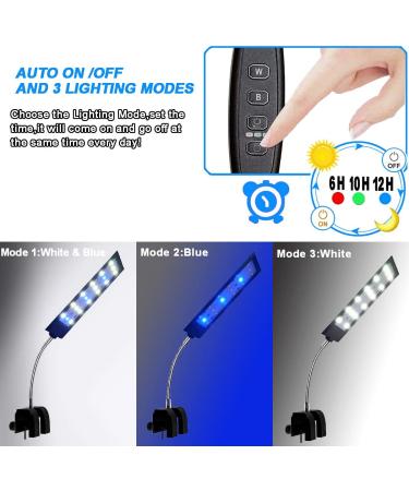 MingDak 7W Fish Tank Clip-On Light with Timer & Dimmable Switch | 18 White & Blue LEDs | 3 Lighting Modes | Aquarium Clamp Light - Buy Online on GoSupps.com
