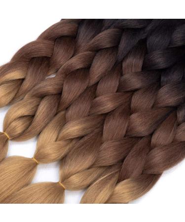 Ali Show 6Pcs Ombre Synthetic Braiding Hair - Jumbo Braids & Mambo Twist Extensions (24inch Black Brown) - International Shipping - Buy Online on GoSupps.com