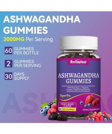 Ashwagandha Gummies 3000mg - Stress Relief Immune Support & Increased Energy - Ashwagandha Supplements for Women & Men - Natural Mixed Berry Flavor (60 Count) 60 Count (Pack of 1) - Buy Online on GoSupps.com