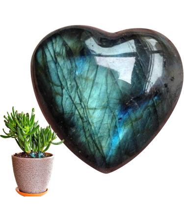 Palm Stones and Crystals - Natural Raw Stone Labradorite Reiki Healing Crystals with Heart Shape | Blue Moonstone Crystal Decoration for Living Room and Bedroom Fanghua - Buy Online on GoSupps.com