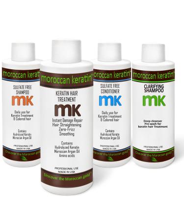 Brazilian Keratin Hair Treatment blowout Straightening Product Professional Grade Natural Organic Looking Results at Home or Salon (4 Piece Set 120x4) 4 Piece Set (120x4)